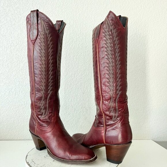 Rod Patrick Womens Cowboy Boots 10 Burgundy Red Western Cowgirl Tall French Toe - Picture 1 of 12
